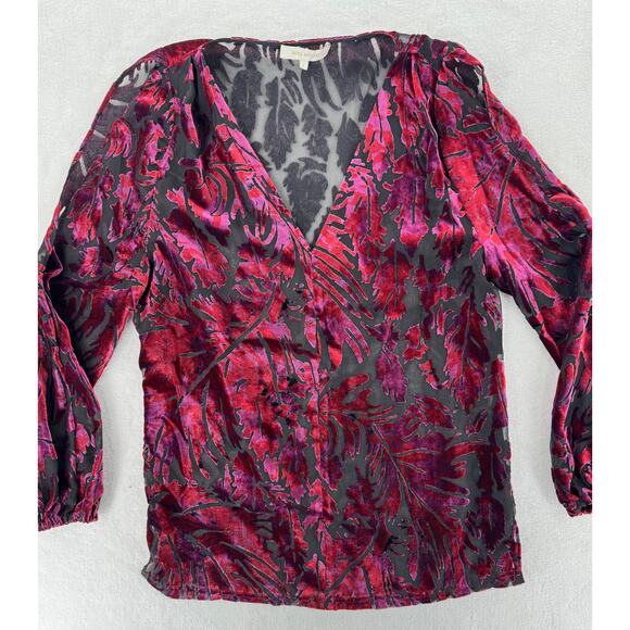 Mika Mindel Burn out Velvet Devore Red Black Long Sleeve Top S Goth Dark Witchy - Picture 5 of 9